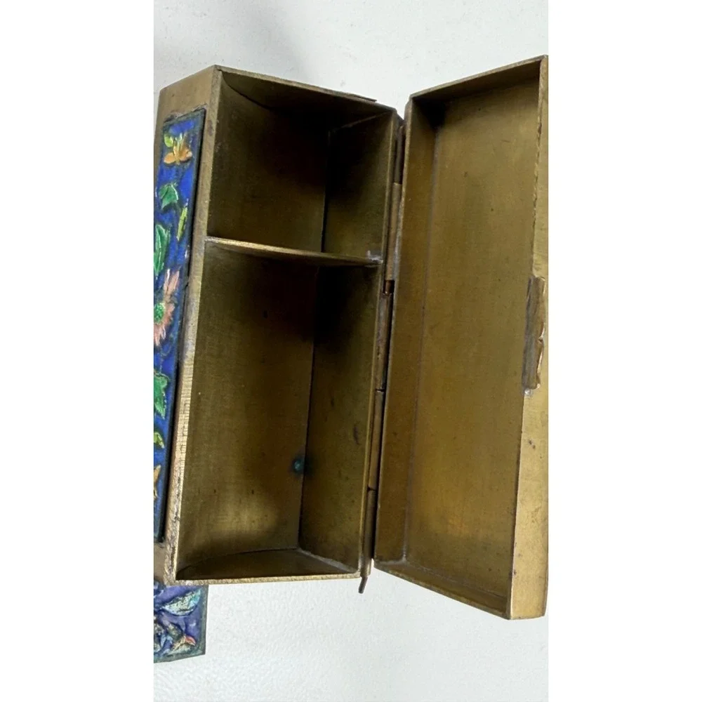 VTG Chinese Cloisonne Copper/Brass Enamel Floral Hinged Trinket Jewelry Box READ